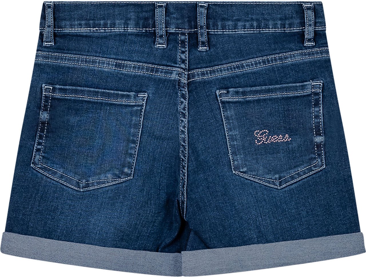 Guess Shorts in Denim Stretch con Risvolto Blauw