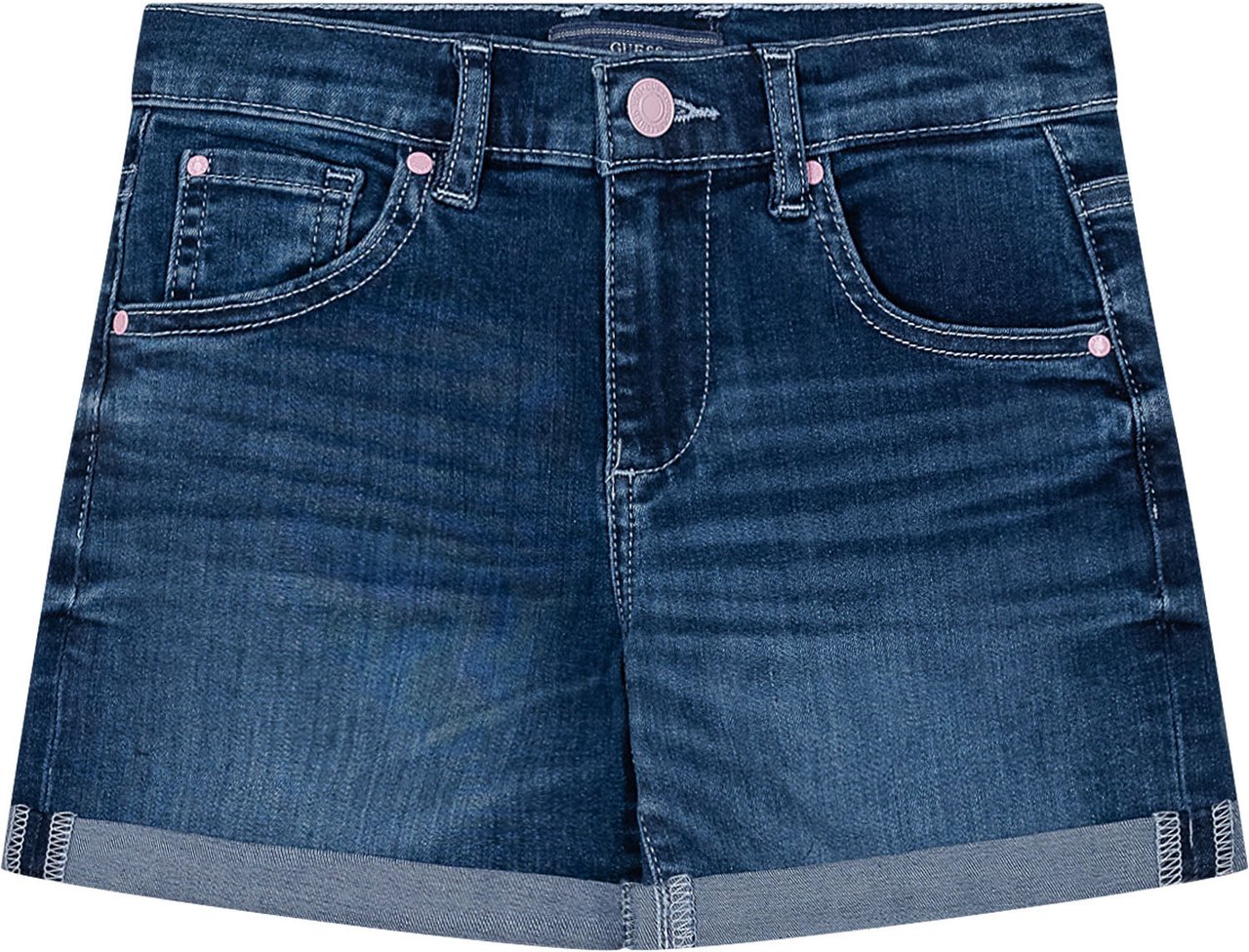 Guess Shorts in Denim Stretch con Risvolto Blauw