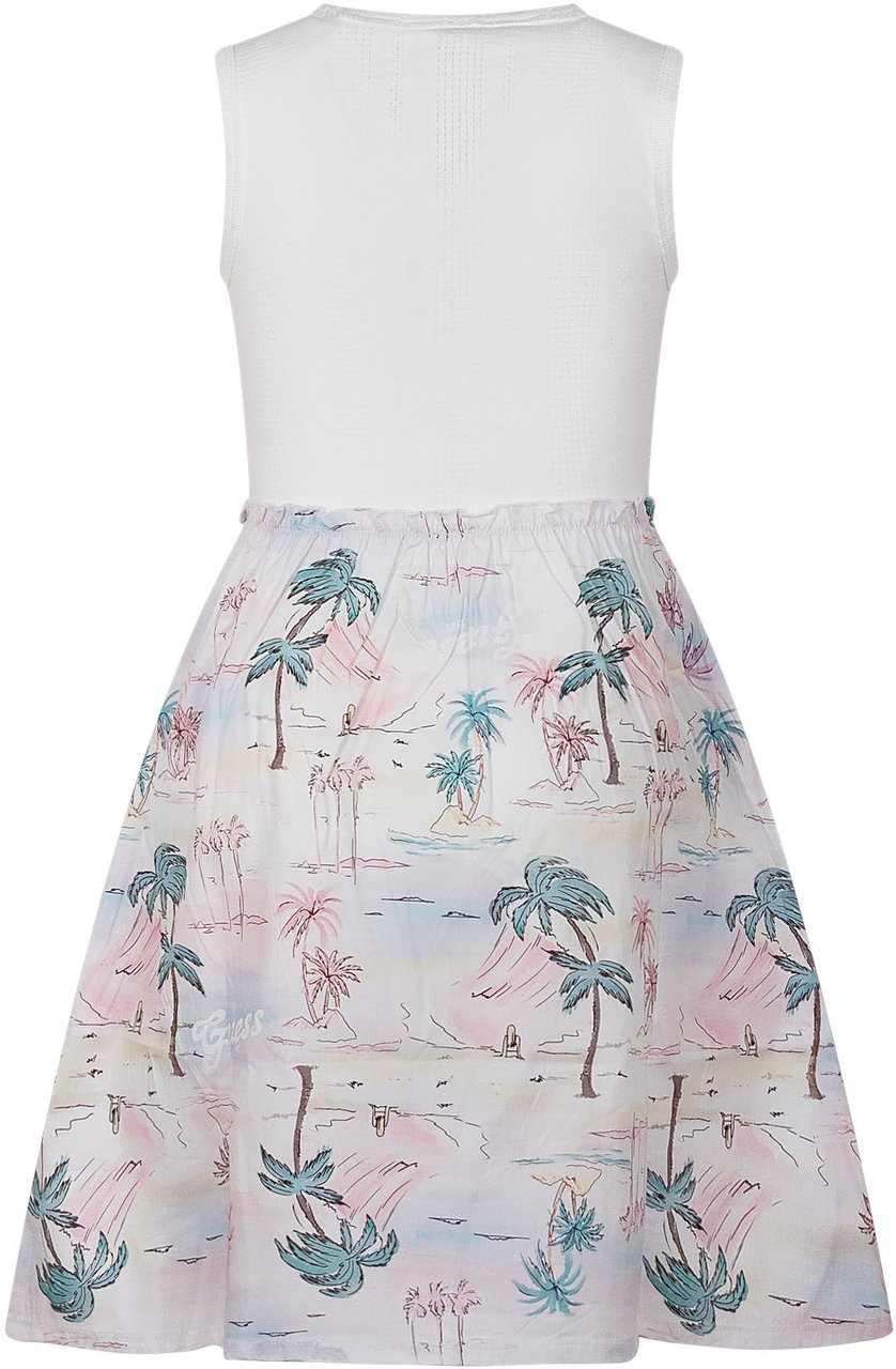 Guess Abito in Tessuto Misto con Stampa Tropicale Divers