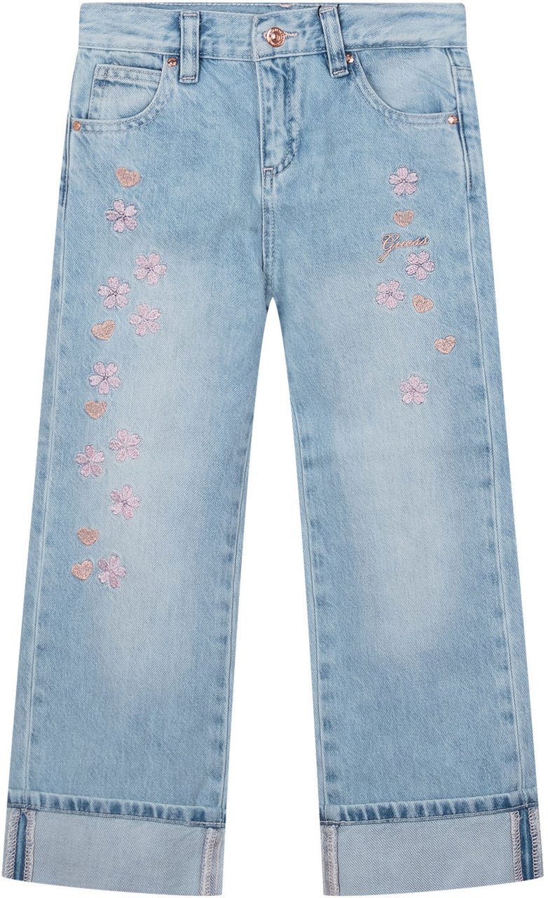 Guess Jeans Palazzo con Ricami Floreali Lichtblauw