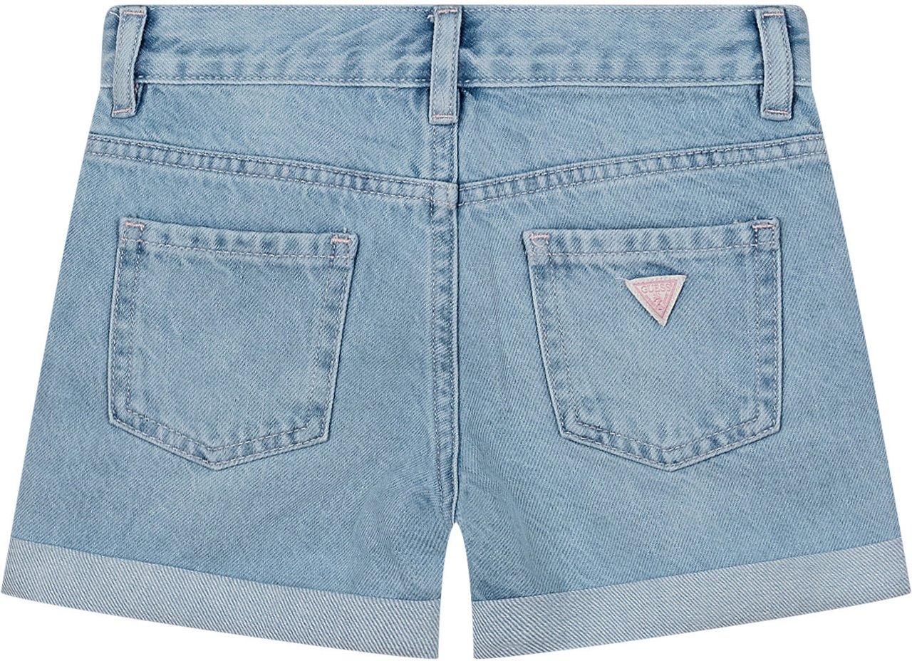 Guess Shorts in Denim Rigido con Ricami Floreali Lichtblauw