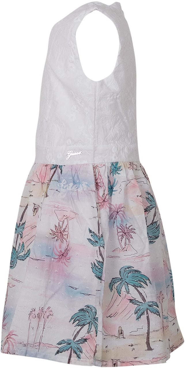 Guess Abito Senza Maniche in Tessuto Misto con Stampa Tropicale Divers