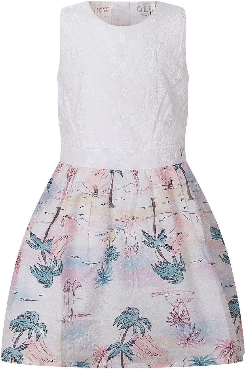 Guess Abito Senza Maniche in Tessuto Misto con Stampa Tropicale Divers