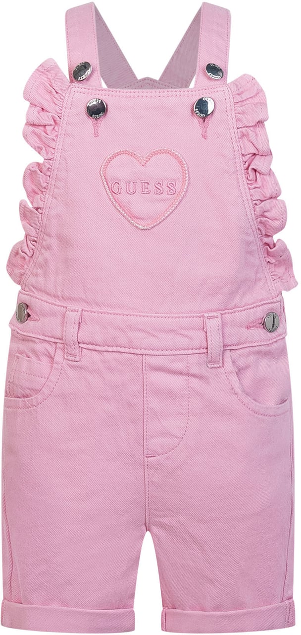 Guess Salopette Corta con Bretelle e Tasca Frontale con Ricamo Roze