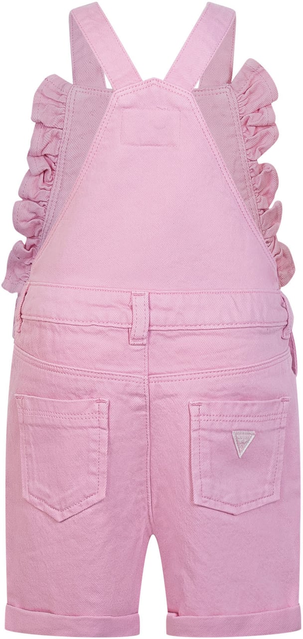 Guess Salopette Corta con Bretelle e Tasca Frontale con Ricamo Roze
