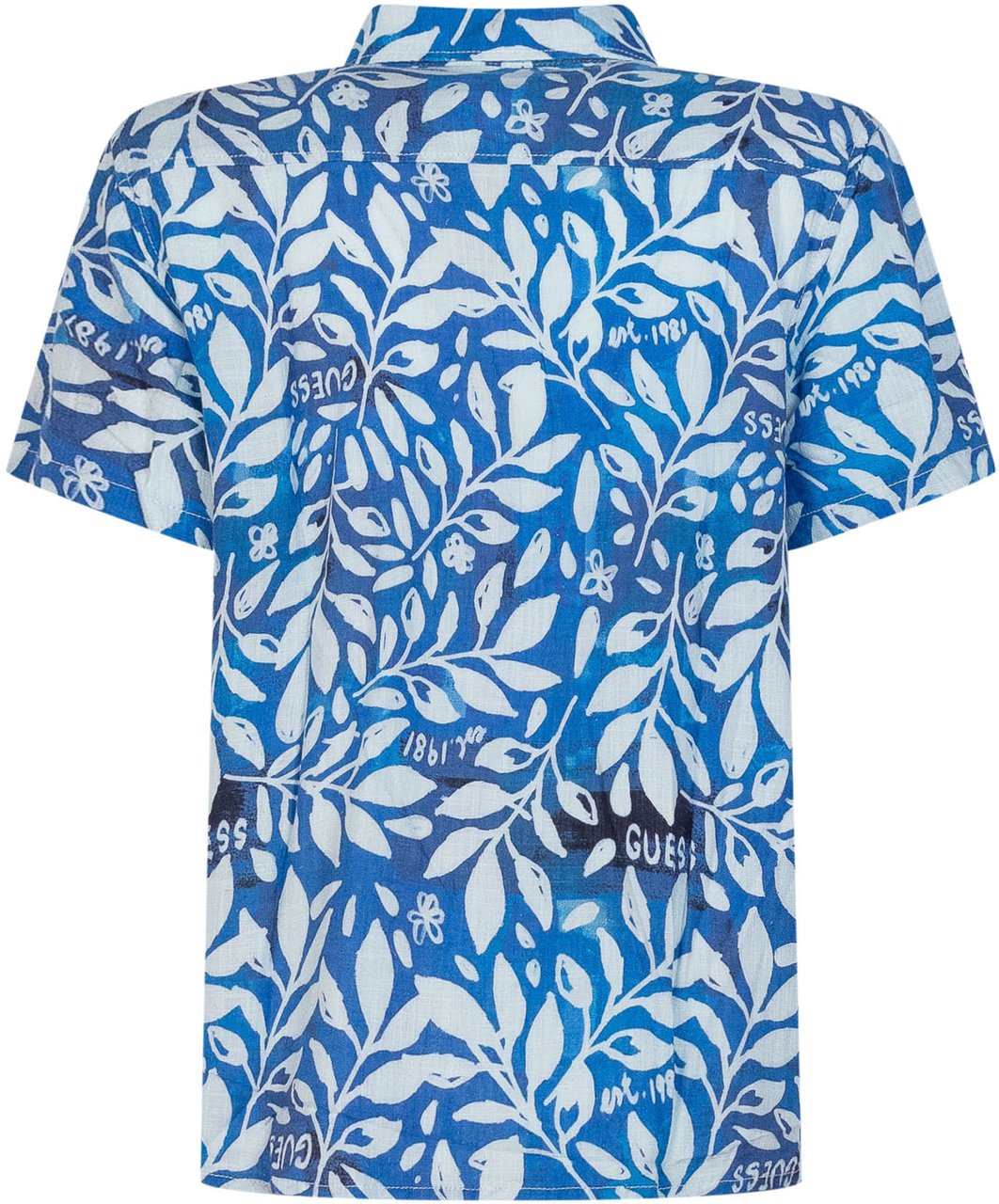 Guess Camicia Oversize a Maniche Corte con Stampa Foglie Blauw