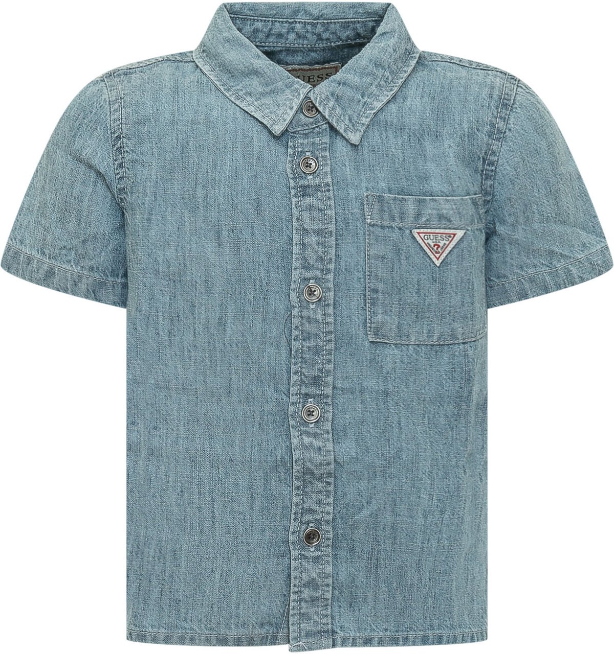 Guess Camicia in Denim a Maniche Corte Blauw
