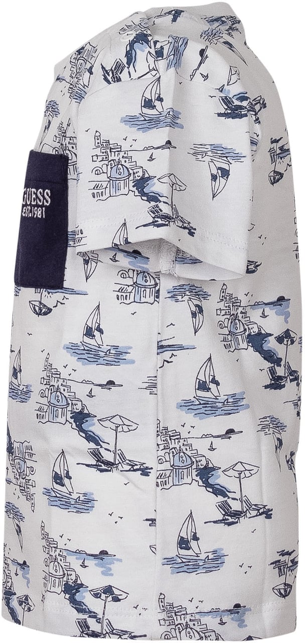 Guess T-shirt Girocollo con Stampa e Tasca Wit