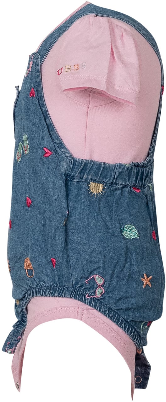 Guess Set Body con Salopette in Chambray Ricamata Blauw