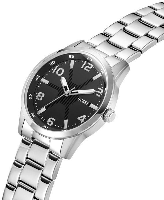 Guess Guess Horloge GW0804G2 Staal Quartz met Zwarte Wijzerplaat Zilver