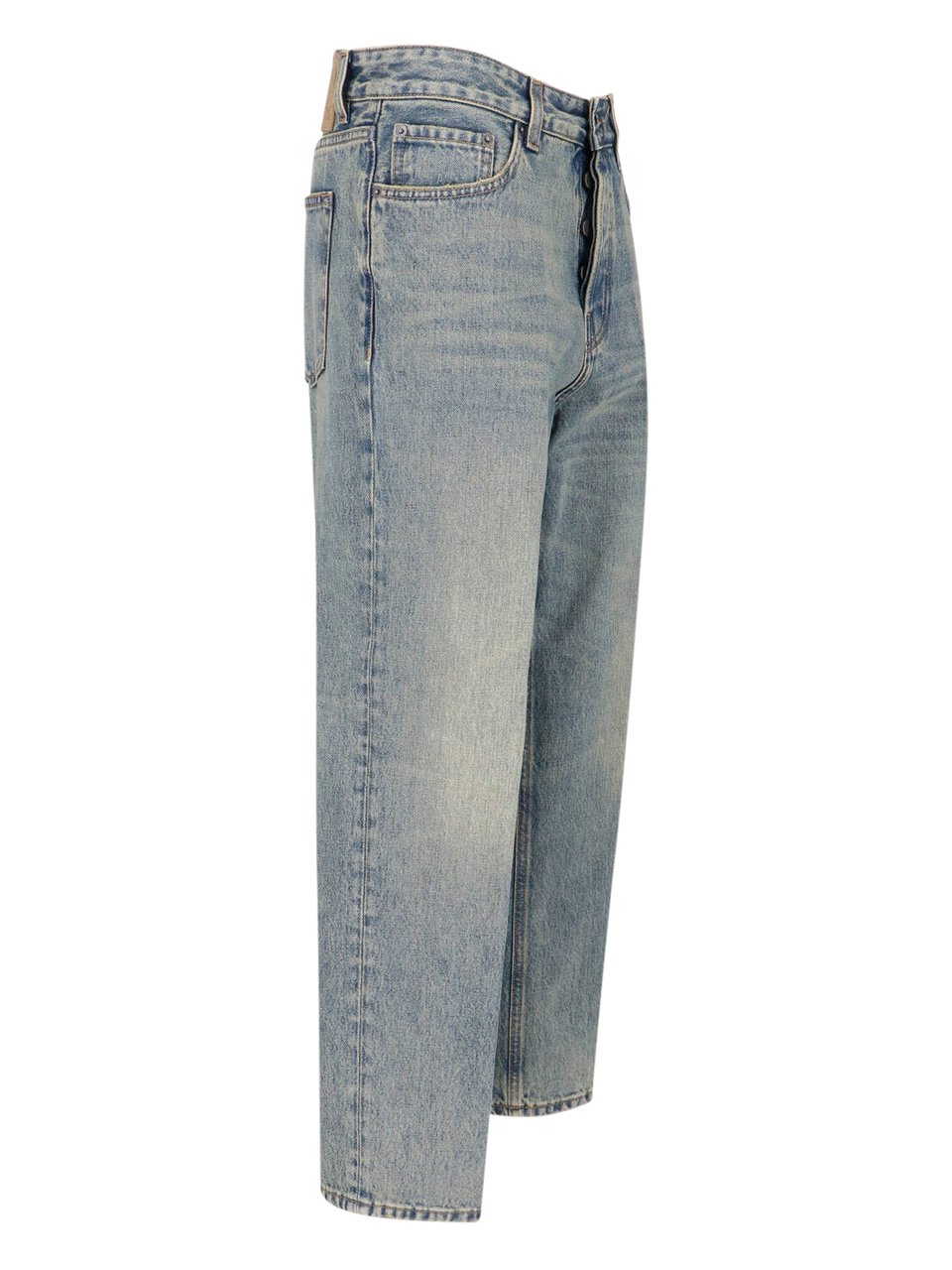 Haikure Blue Cotton Denim Straight-Leg Jeans With Five-Pocket Design Blauw