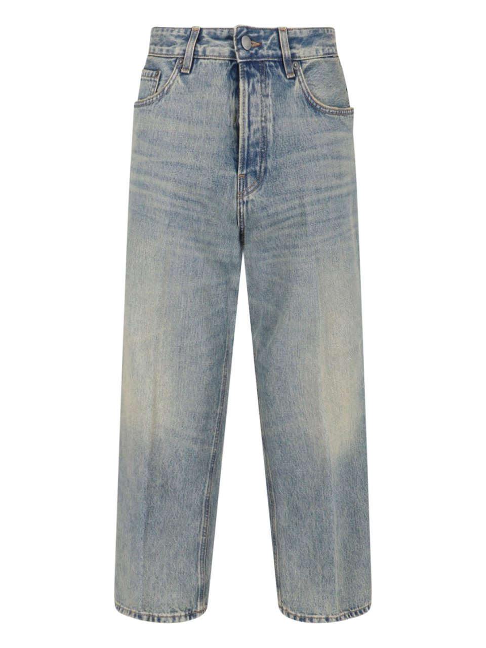 Haikure Blue Cotton Denim Straight-Leg Jeans With Five-Pocket Design Blauw