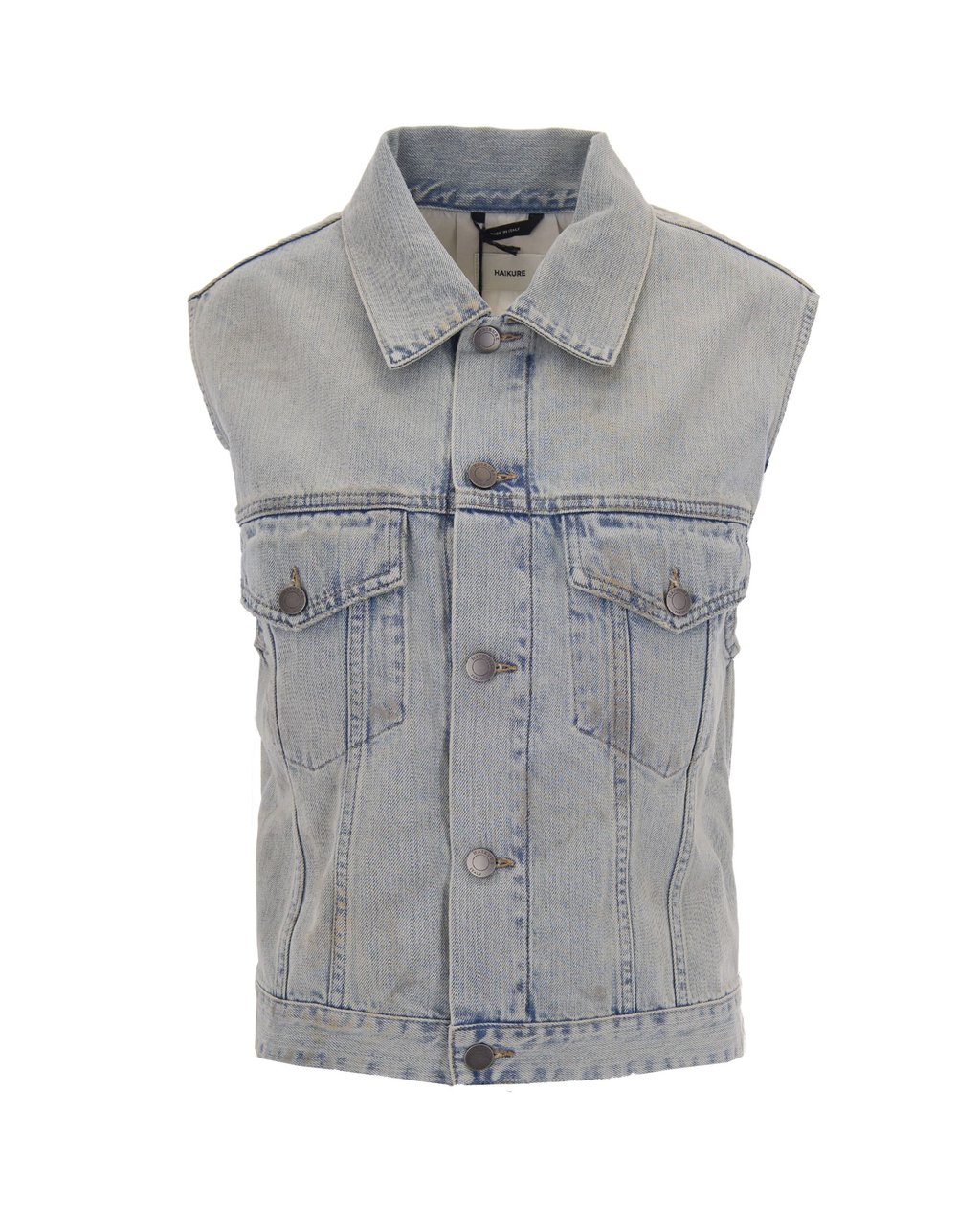 Haikure Sleeveless Denim Gilet with Button Closure and Distressed Hem Grijs