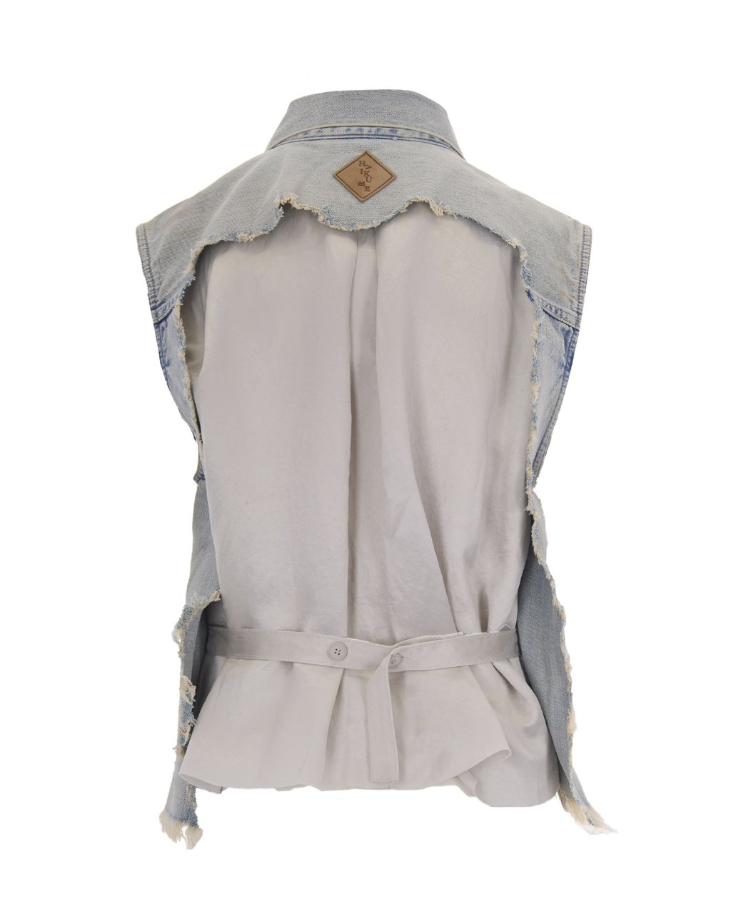 Haikure Sleeveless Denim Gilet with Button Closure and Distressed Hem Grijs