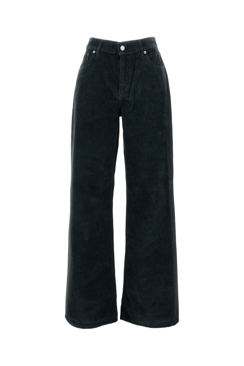 Haikure Wide-Leg Ribbed Cotton Jeans With Textured Finish Zwart
