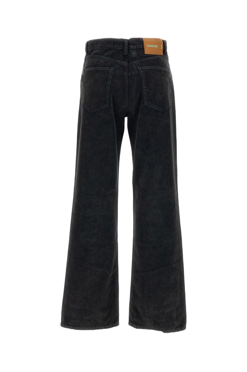 Haikure Ribbed Cotton Velvet Wide-Leg Trousers with Classic Five-Pocket Styling Zwart