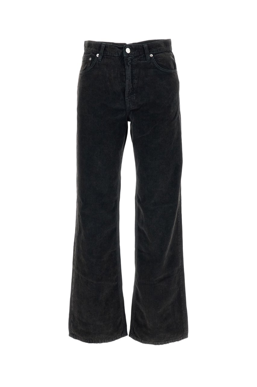 Haikure Ribbed Cotton Velvet Wide-Leg Trousers with Classic Five-Pocket Styling Zwart