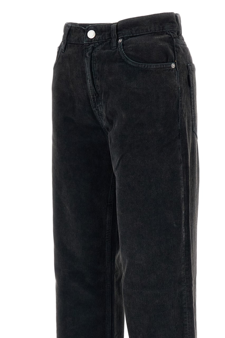 Haikure Ribbed Cotton Velvet Wide-Leg Trousers with Classic Five-Pocket Styling Zwart