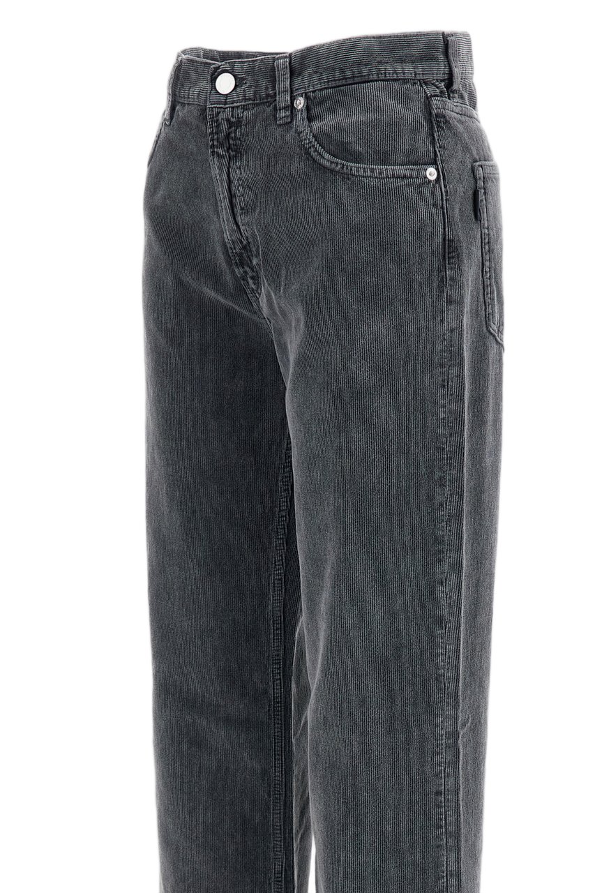 Haikure Ribbed Cotton Velvet Wide-Leg Trousers with Classic Five-Pocket Style Grijs