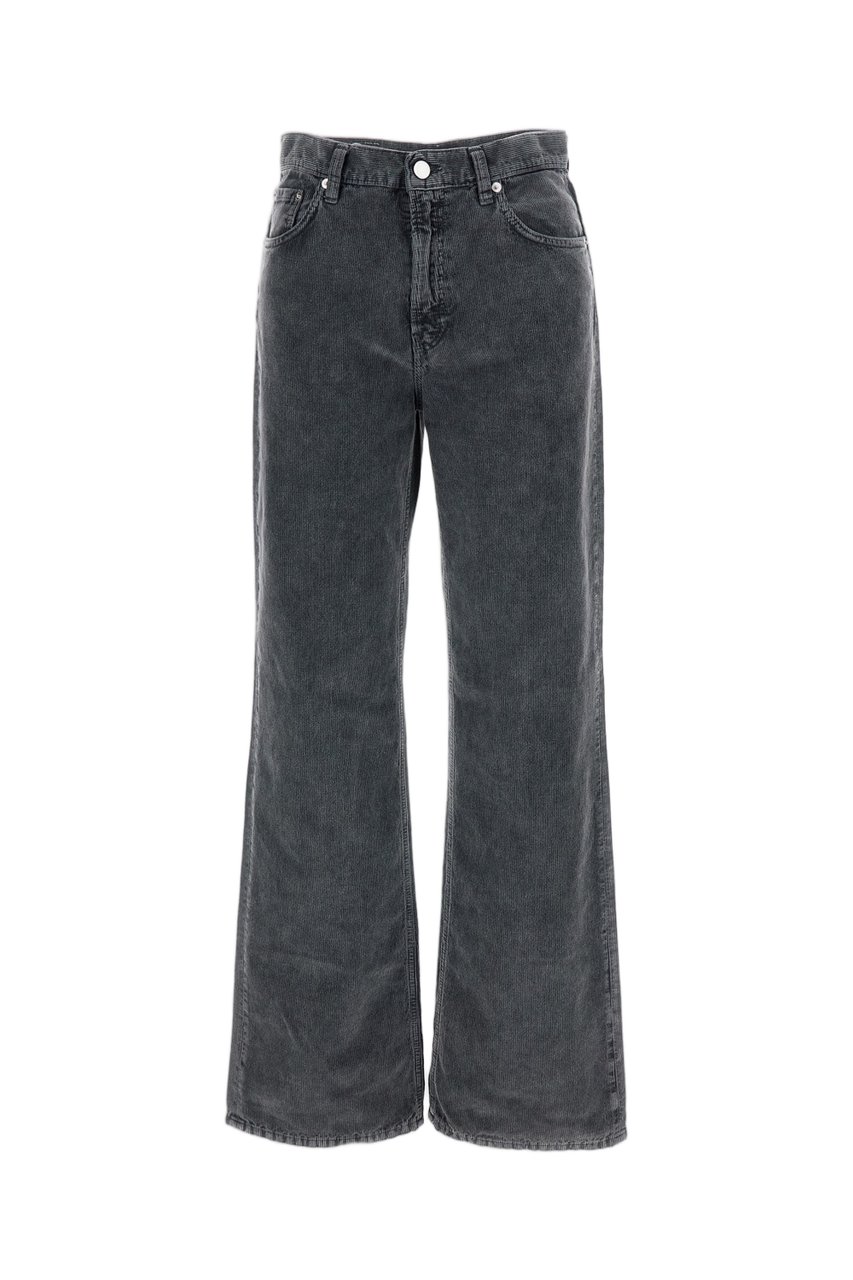 Haikure Ribbed Cotton Velvet Wide-Leg Trousers with Classic Five-Pocket Style Grijs