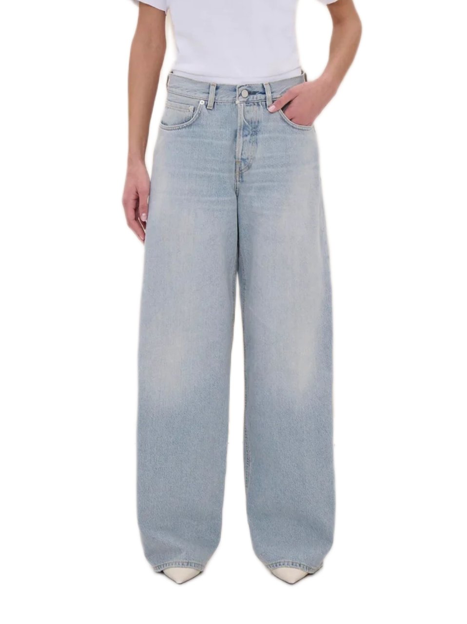 Haikure Light Blue Denim Jeans With Suede Logo Patch Wit