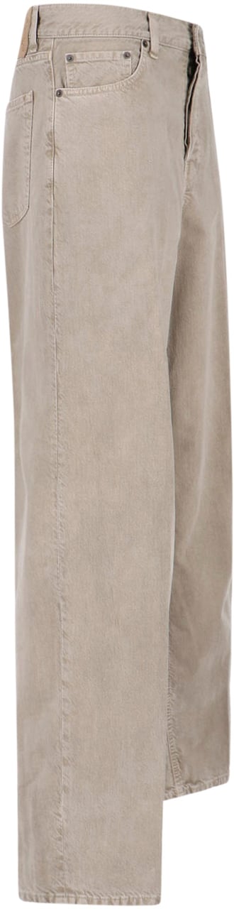 Haikure Wide-Leg Beige Denim And Linen Jeans With Five-Pocket Design Neutraal