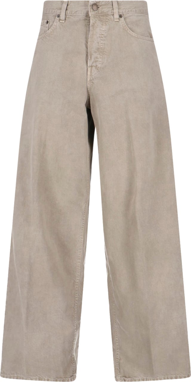 Haikure Wide-Leg Beige Denim And Linen Jeans With Five-Pocket Design Neutraal