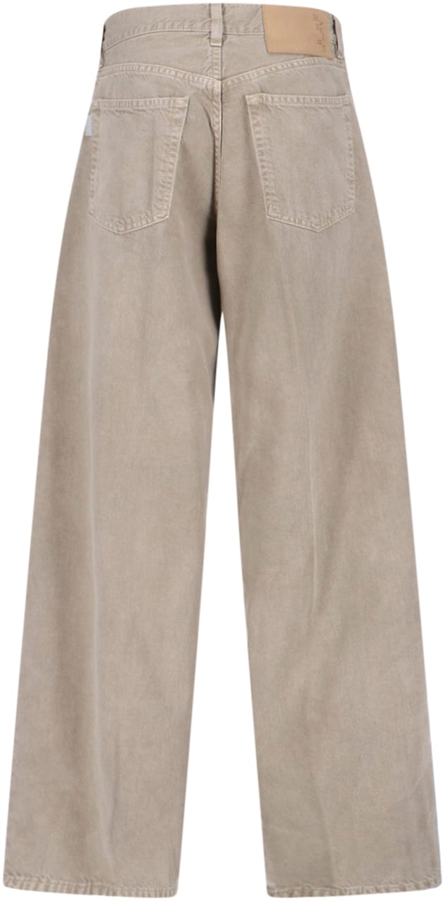 Haikure Wide-Leg Beige Denim And Linen Jeans With Five-Pocket Design Neutraal
