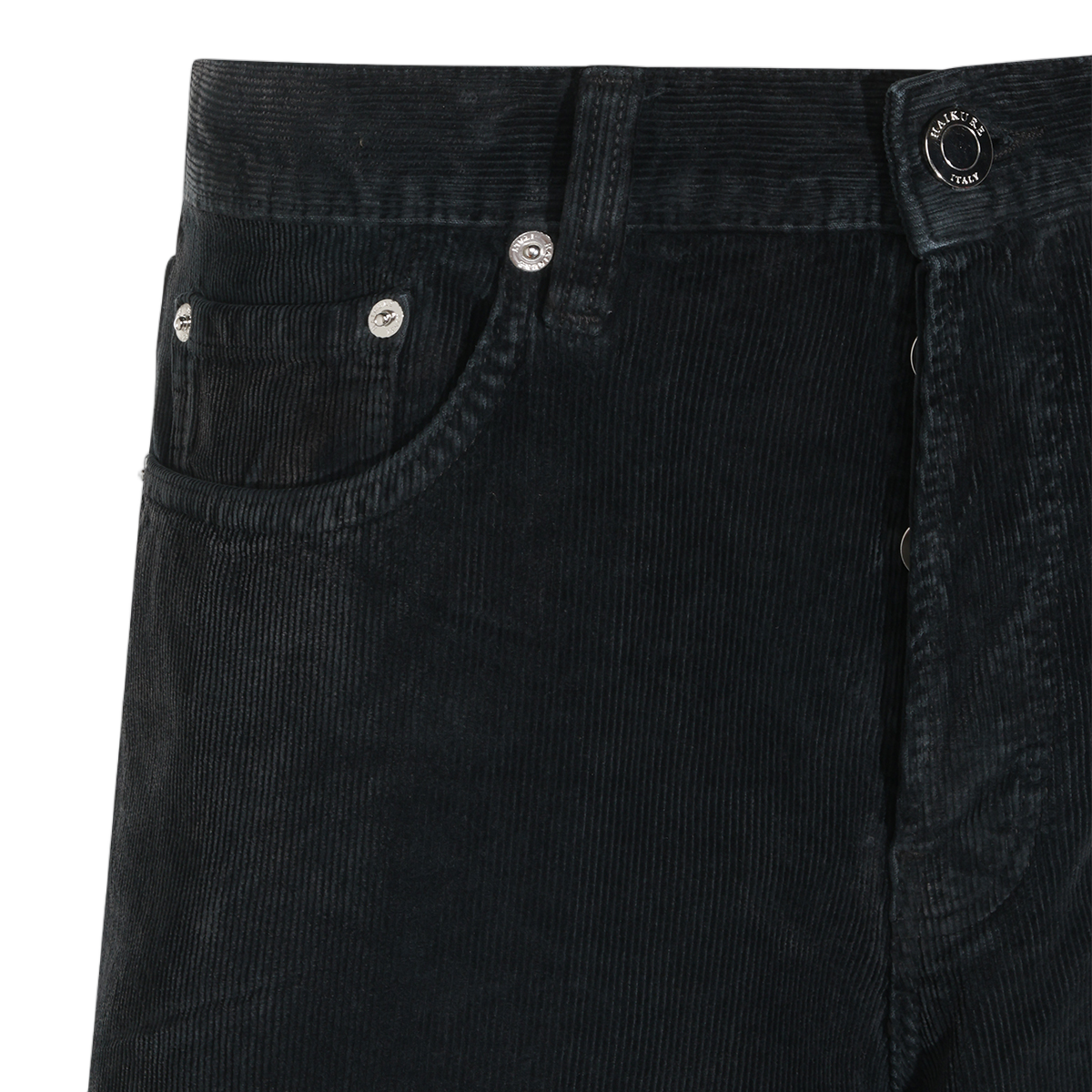 Haikure Straight-Leg Black Trousers in Textured Corduroy Zwart