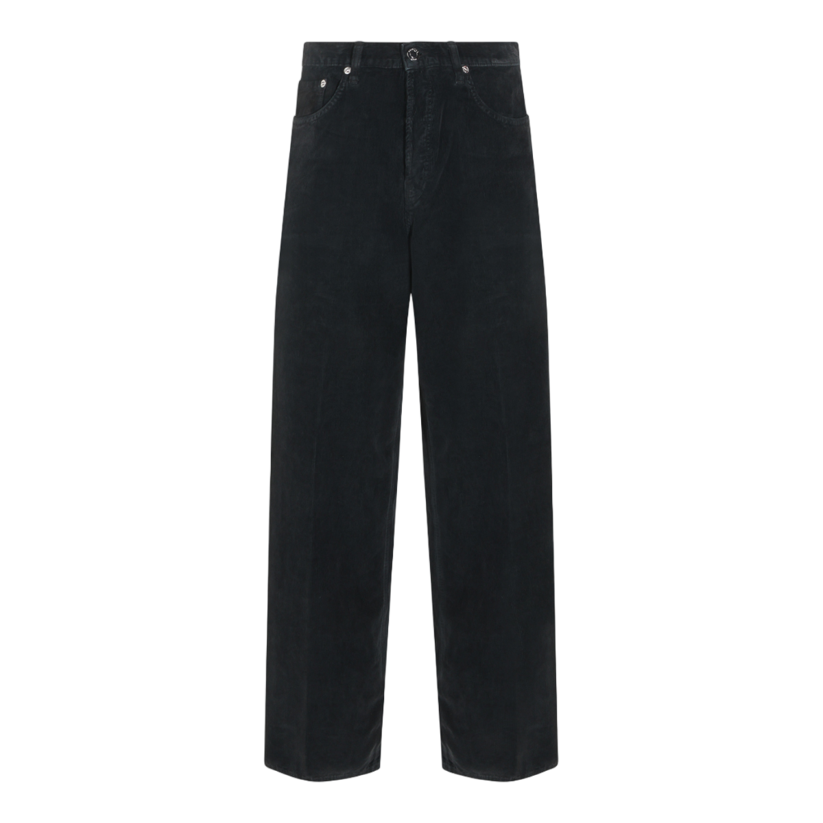 Haikure Straight-Leg Black Trousers in Textured Corduroy Zwart