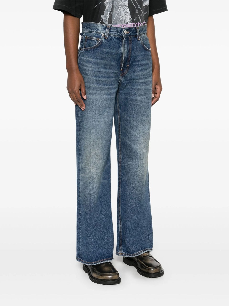 Haikure Blue Faded Wash Denim Jeans Blauw