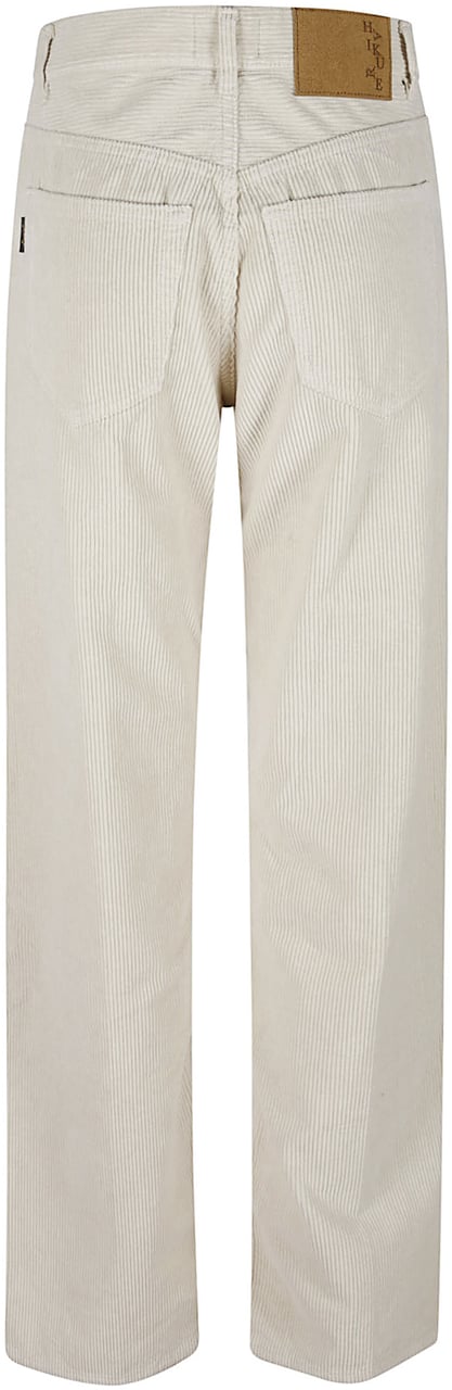 Haikure Straight-Leg Corduroy Pants With Leather Patch Detail Grijs