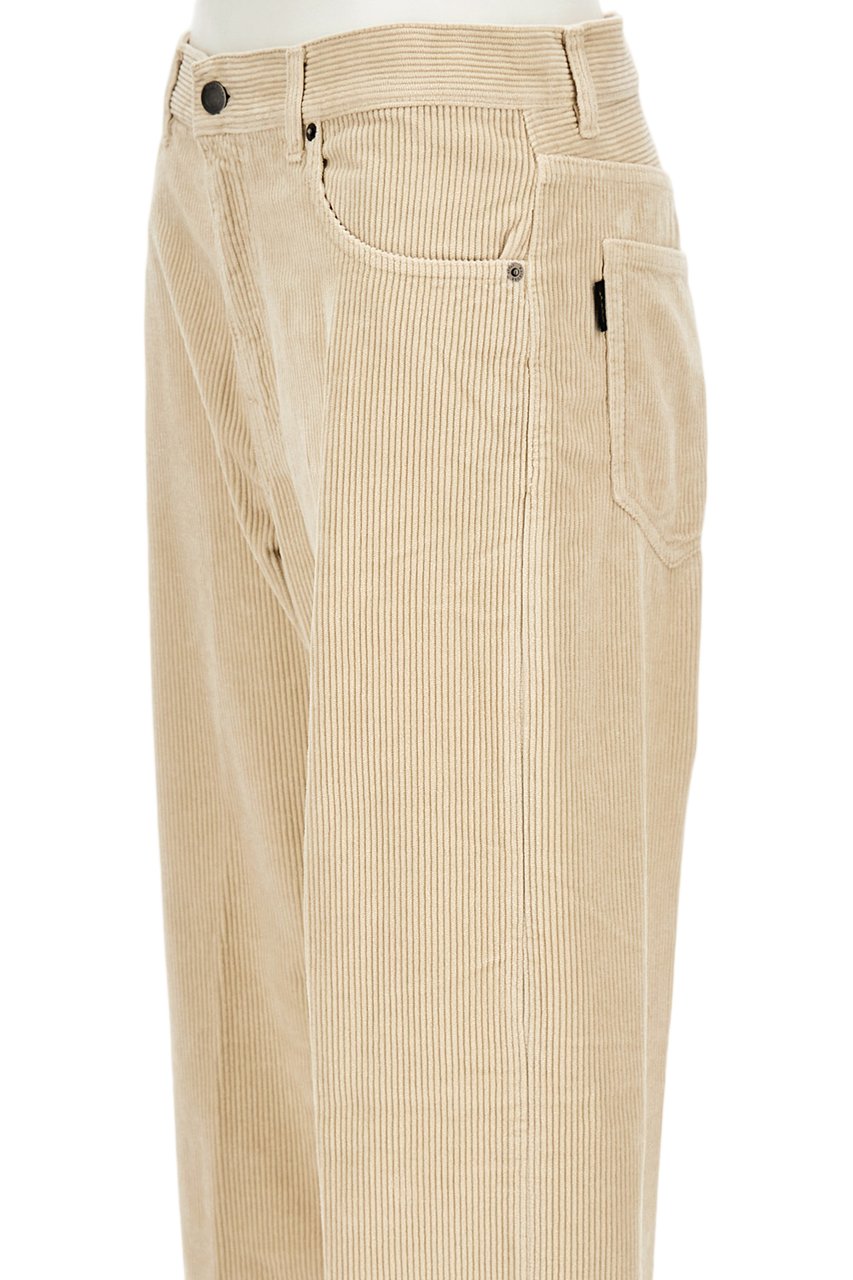 Haikure Ribbed Cotton Wide-Leg Trousers With Classic Five-Pocket Design Neutraal