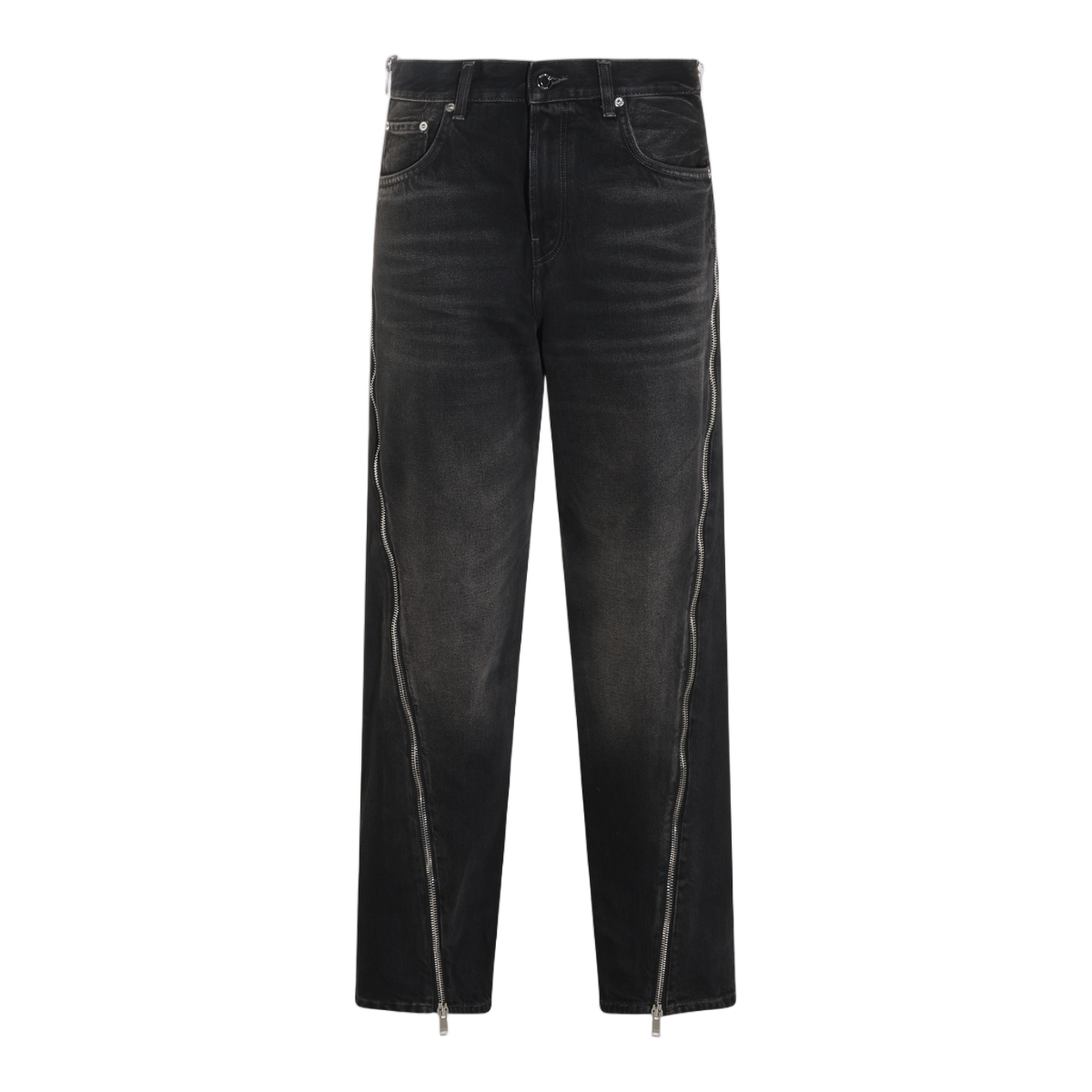Haikure High-Waisted Straight-Leg Jeans with Vertical Silver Zippers Zwart