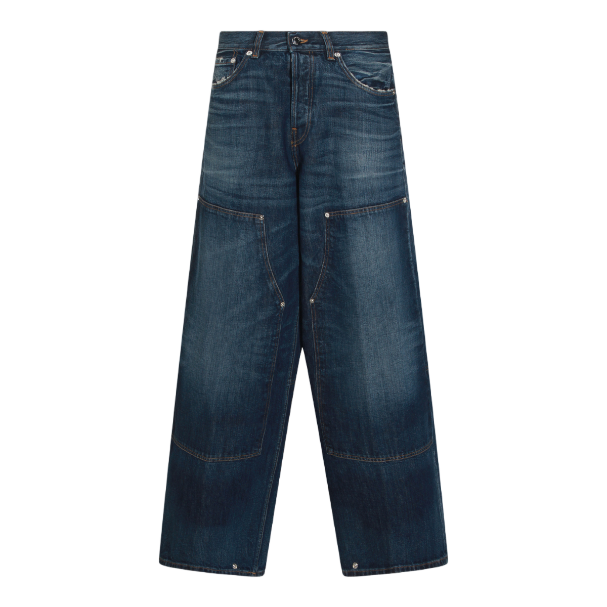 Haikure Wide-Leg Denim Jeans With Unique Reinforced Knee Patches Zwart