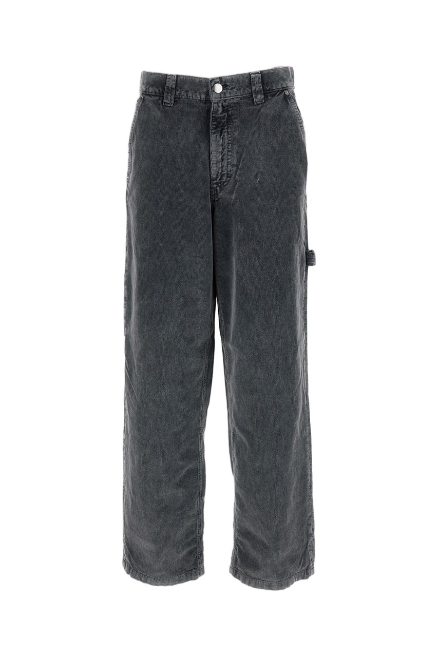 Haikure Ribbed Cotton Velvet Wide-Leg Trousers with Worker-Inspired Details Grijs