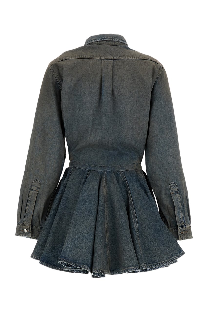 Haikure Shirt-Style Mini Dress in Distressed Cotton Denim Blauw