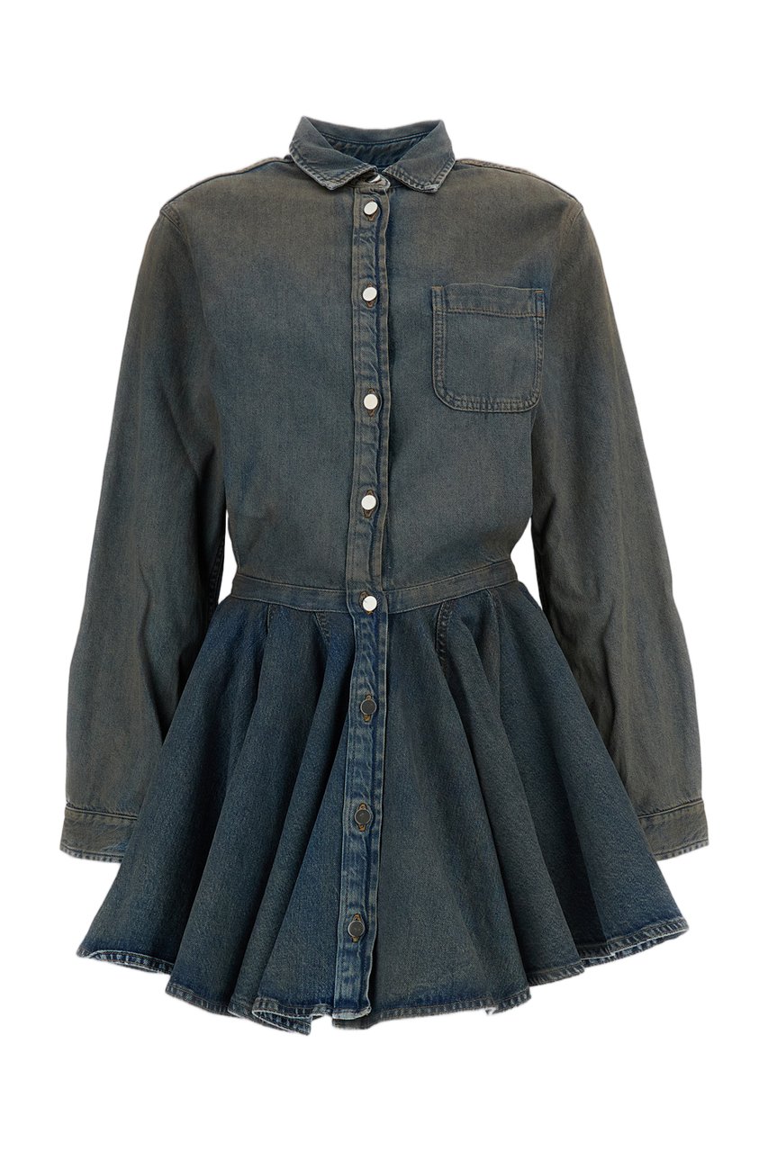 Haikure Shirt-Style Mini Dress in Distressed Cotton Denim Blauw