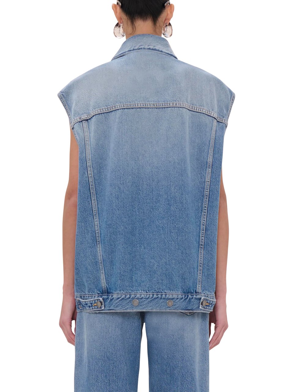 Haikure Sleeveless Denim Vest with Chest Flap Pockets Blauw