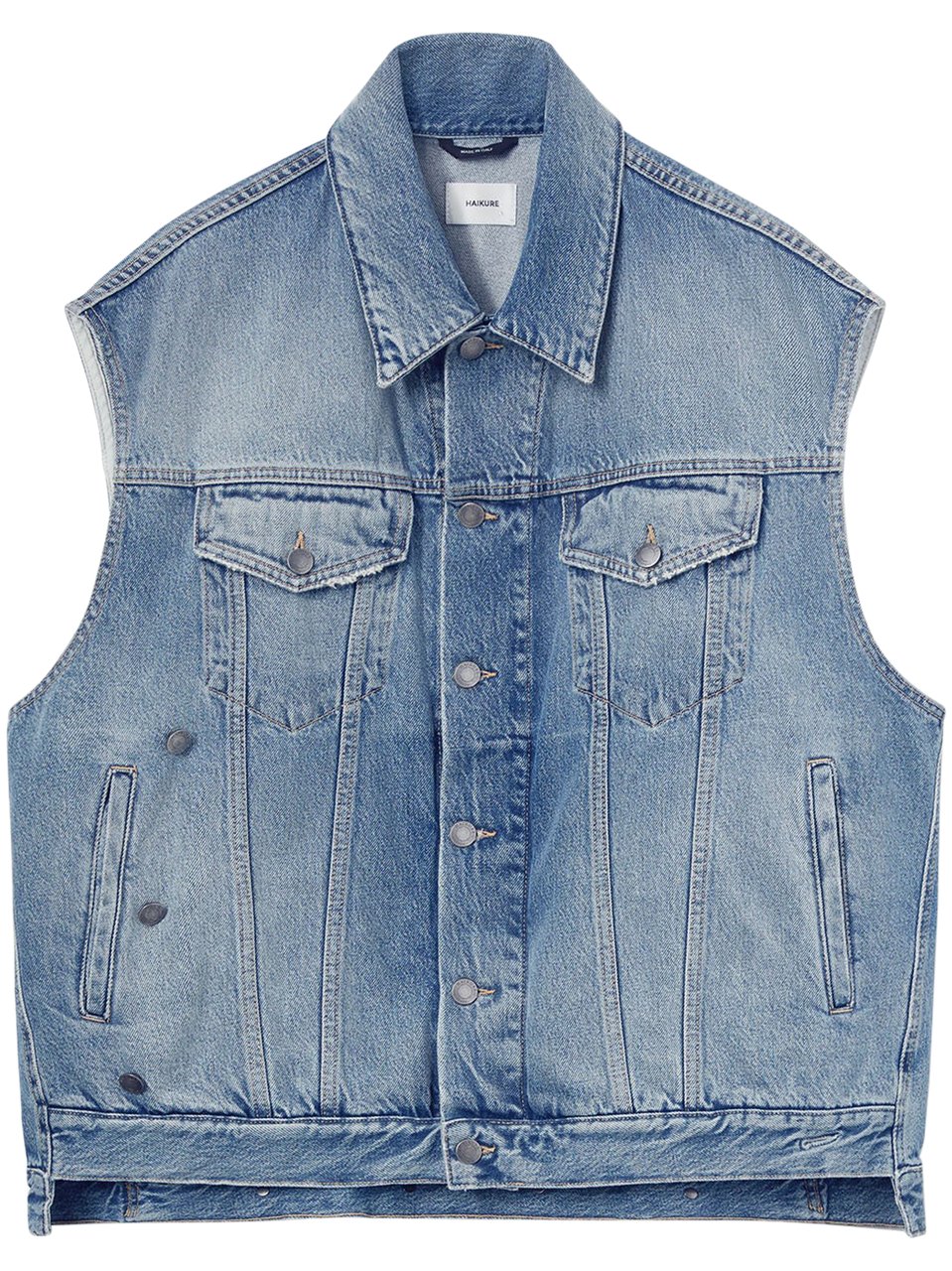 Haikure Sleeveless Denim Vest with Chest Flap Pockets Blauw