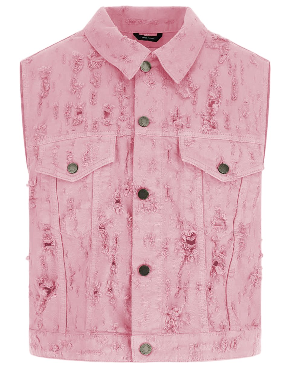Haikure Fringed Cotton Denim Vest with Classic Collar Roze