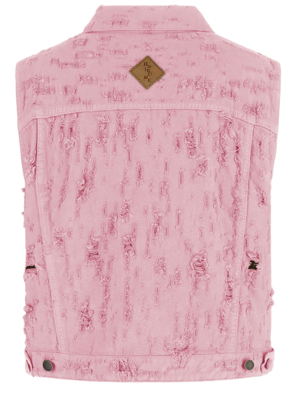 Haikure Fringed Cotton Denim Vest with Classic Collar Roze