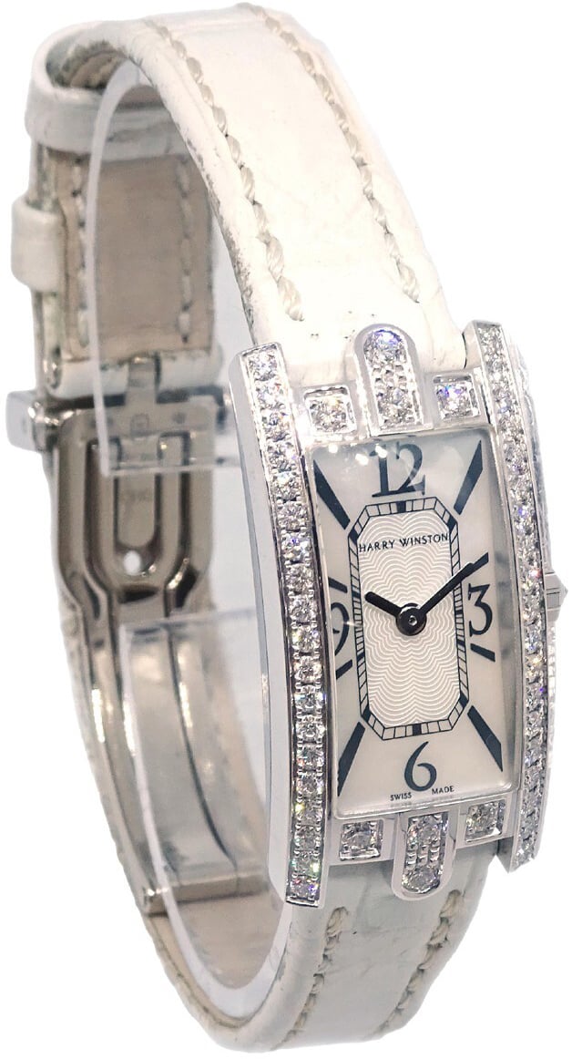 Harry Winston Harry Winston Avenue C Quartz Watch White Gold and Alligator with Diamond Bezel and Mother of Pearl 19 Divers