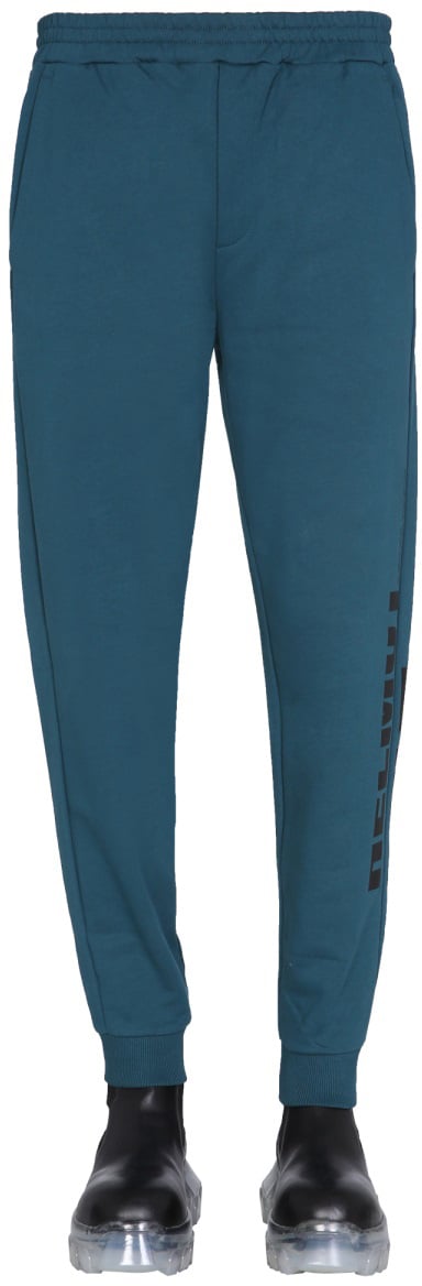 Helmut Lang JOGGING PANTS WITH LOGO PRINT Blauw