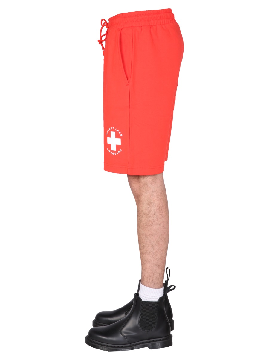 Helmut Lang Bermuda Shorts with Elastic Waist and Iconic Emblem Rood