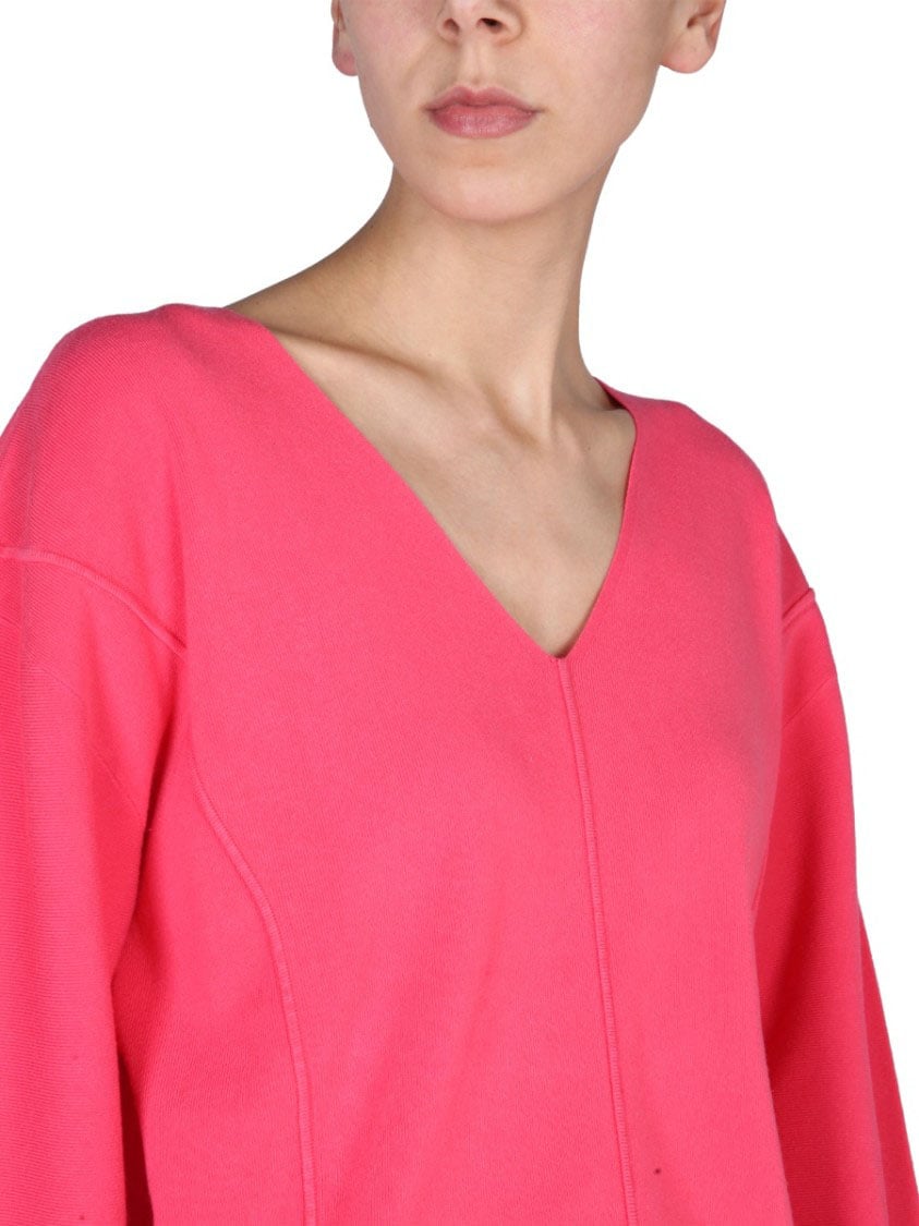 Helmut Lang V-Neck Sweater With Contrast Profile Maroon