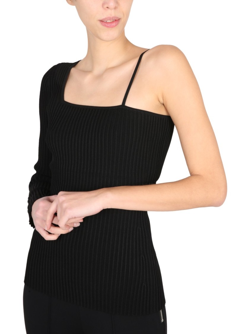 Helmut Lang Asymmetrical Ribbed Knit Top Zwart