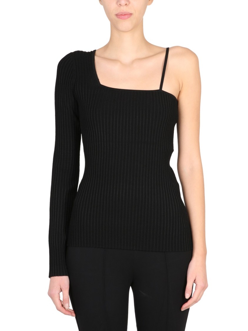 Helmut Lang Asymmetrical Ribbed Knit Top Zwart