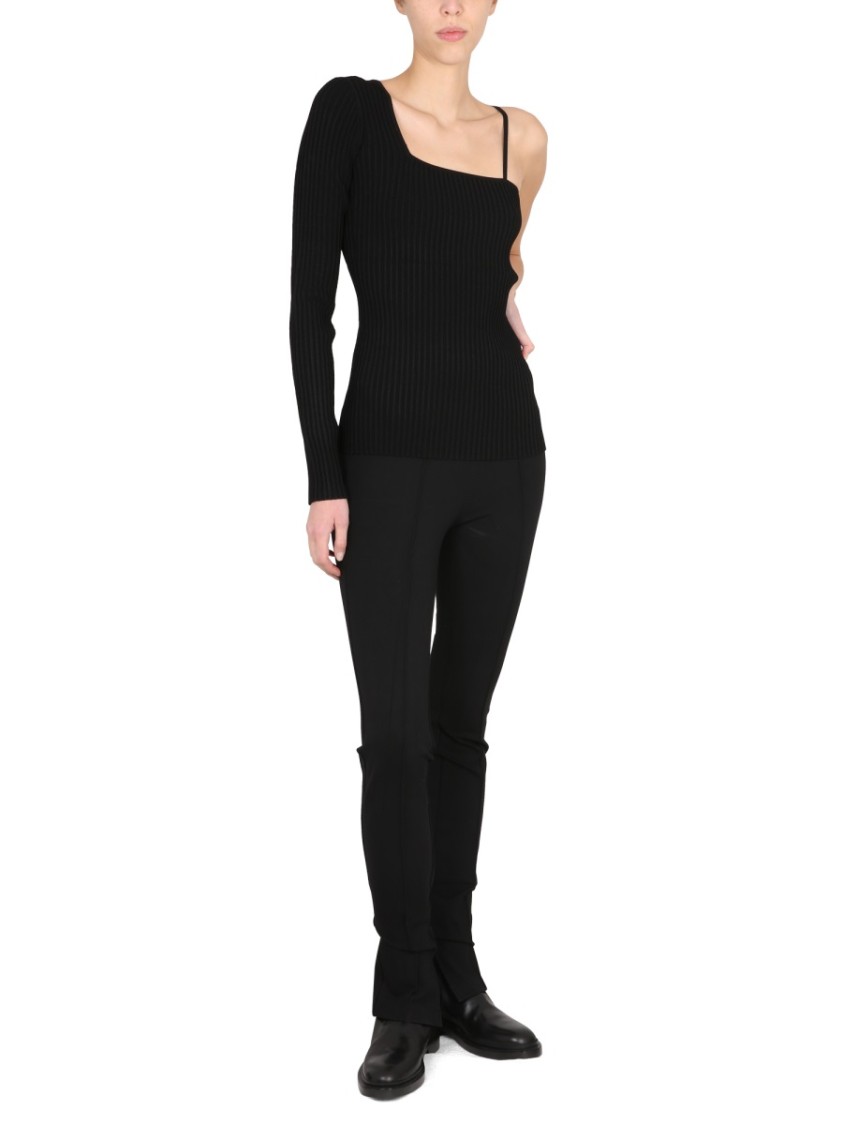 Helmut Lang Asymmetrical Ribbed Knit Top Zwart