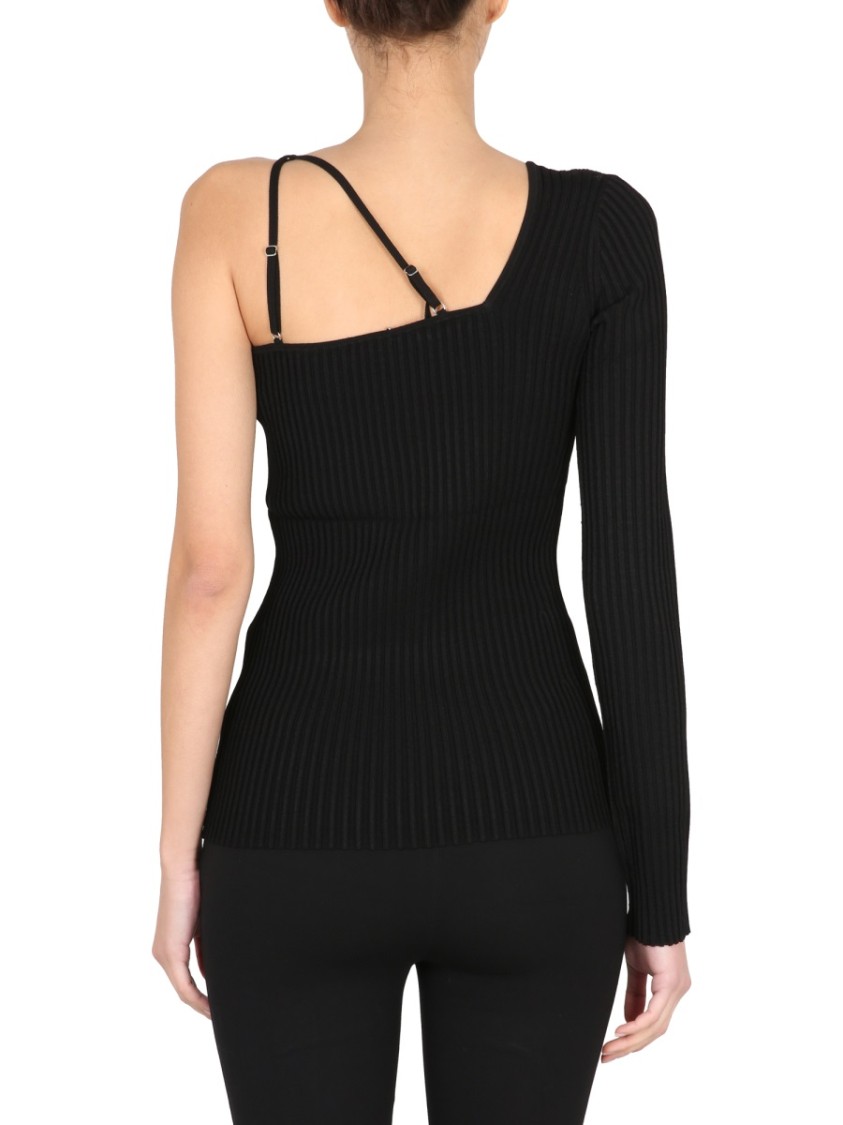 Helmut Lang Asymmetrical Ribbed Knit Top Zwart